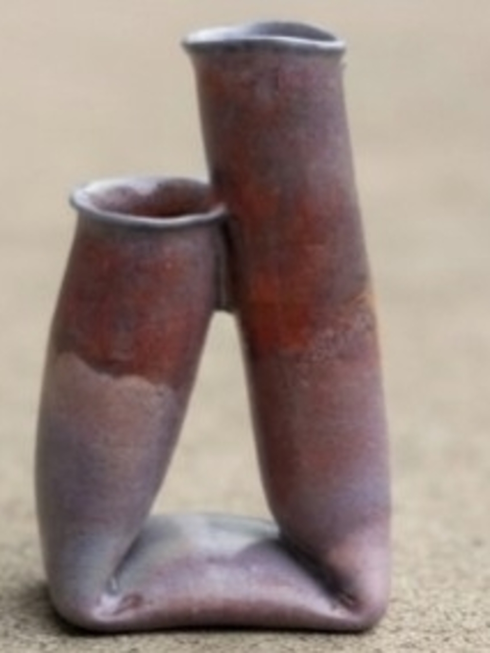 Handmade Studio Pottery Double Tube Bud Vase Abstract Modern Ceramic Rust Glaze